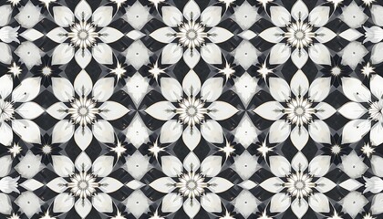 Abstract Kaleidoscopic Floral Pattern Design in Black and White