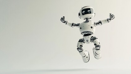 Fototapeta premium Happy jumping robot, futuristic technology, AI.