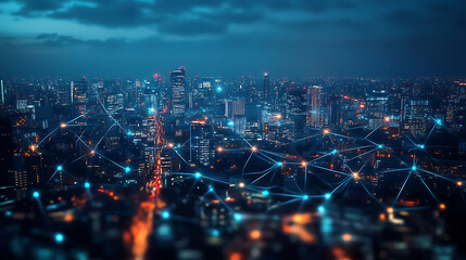 Fototapeta premium The idea of a connected city at night