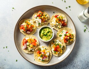 Delicious mini tostadas with fresh toppings creating a colorful and flavorful breakfast for kids