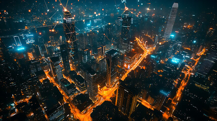 The idea of a connected city at night