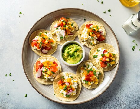 Delicious mini tostadas with fresh toppings creating a colorful and flavorful breakfast for kids