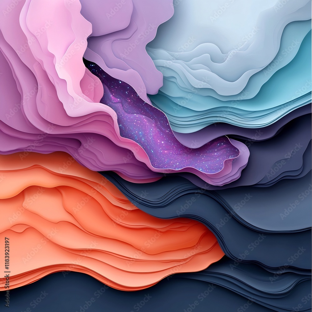 Poster mesmerizing digital artwork featuring dynamic shimmering holographic foil with iridescent swirls spa