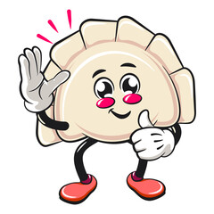 Cute gyoza dumpling vektor illustration mascot character wave your hand and give a thumbs up sign, Xiao Long Bao, Asian, Chinese food, work of hand drawn