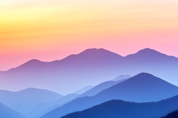 Fototapeta premium Dreamy Gradient of Misty Mountains at Sunrise in Pastel Colors