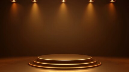 3d background products display brown scene with platform. background vector 3d rendering with podium. Stage showcase on pedestal display beige studio background