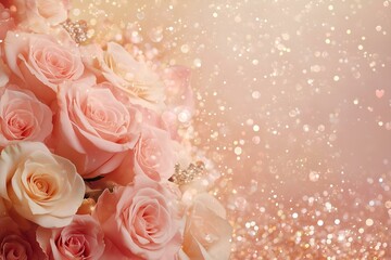 Fototapeta premium Valentine's Day background. Pink flowers,hearts on pastel pink background. Valentines day concept. Flat lay, top view, copy space. For design, print, wallpaper, poster, interior, advertising, banner