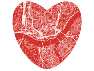 Heart-Shaped Map of Cincinnati Ohio, USA in Bold Red and White Design.