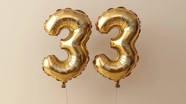 Gold Balloons Thirty-Three, Beige Background, Celebration