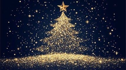 Sparkling Gold Christmas Tree Night Background