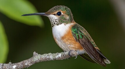 Fototapeta premium Hummingbird perched branch foliage garden wildlife nature