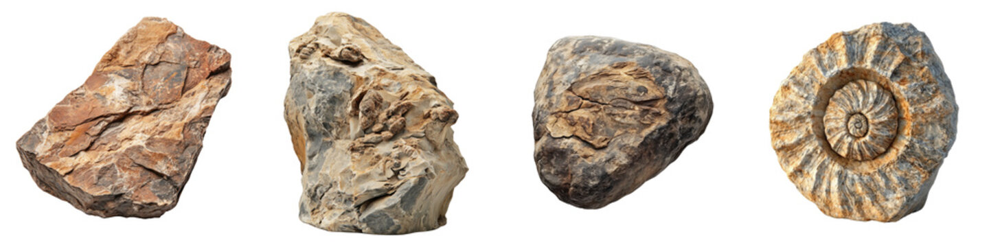 Ancient fossilized rock &ndash; A rock containing fossils that have been preserved over millions of years. Isolated on Clear White Background Highly Detailed 