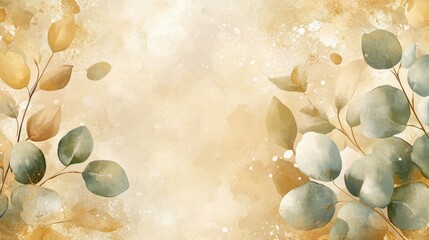 Spring floral in watercolor vector background. Luxury wallpaper design with leaf branch, eucalyptus, line art, golden texture. Elegant gold botanical illustration suitable for fabric, prints, cover.