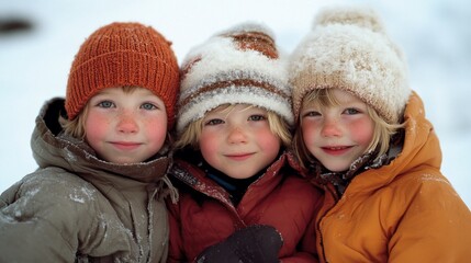 Fototapeta premium Winter children snowy landscape portrait