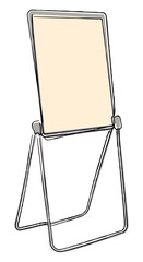 U-Stand whiteboard rotating easel for presentation isolated on white. Freehand outline black ink hand drawn object sketchy in artistic scribble modern style pen on paper. View with space for text.