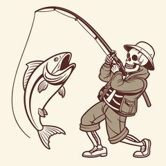 Skeleton Fishing Vector Illustration - Unique and Creative Design