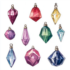 Magical crystal gem jewel drawing set, dungeons and dragons, dnd