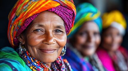 Fototapeta premium This joyful portrait of an elderly woman captures her warm smile and vibrant traditional attire, reflecting the rich cultural heritage and emotional depth of the community she represents.