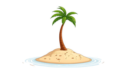 Obraz premium A 2d pop art animated drawing of a palm tree on a small dessert island on a white background. Generative AI