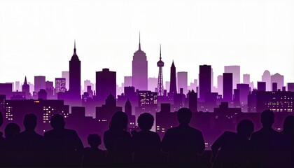 Obraz premium People watching city skyline silhouette at twilight