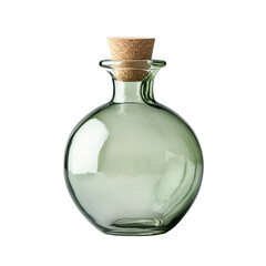 Elegant glass olive oil bottle with cork stopper, pristine white background, ideal for culinary and lifestyle visuals