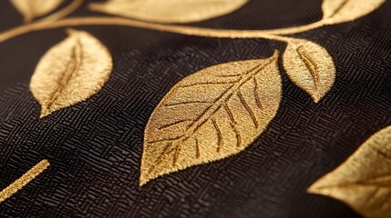 A close-up of an elegant tie featuring golden Thanksgiving leaves on a rich dark brown background. The warm tones and intricate leaf design create a festive yet classy look. 
