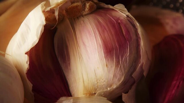 Garlic bulb extreme close up backdrop stock footage