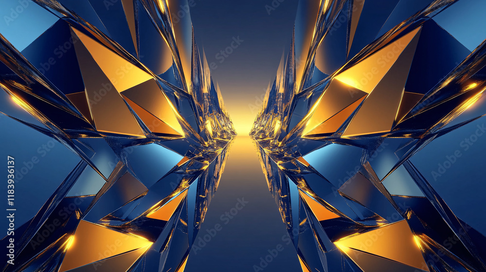 Poster A blue and gold gradient background with sharp lines, creating a futuristic and elegant design, ideal for festive card frames, wallpapers, or presentations.

