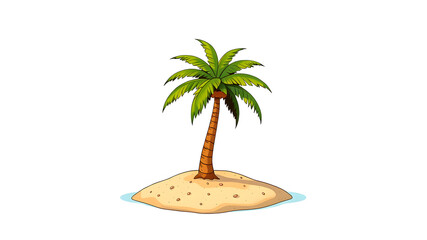 Obraz premium A 2d pop art animated drawing of a palm tree on a small dessert island on a white background. Generative AI