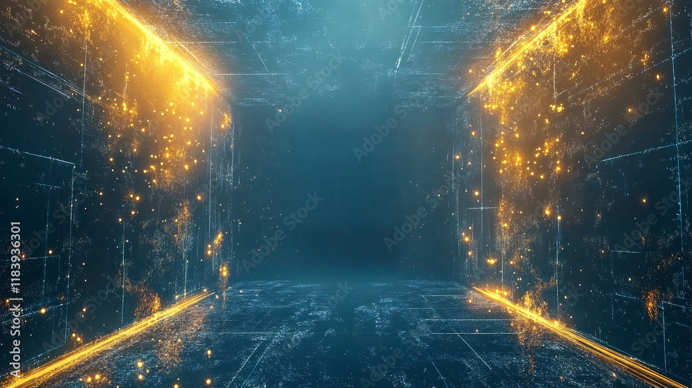 Aufkleber A blue and gold gradient background with sharp lines, creating a futuristic and elegant design, ideal for festive card frames, wallpapers, or presentations.

