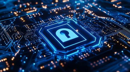 A digital lock symbol on a circuit board background, representing cybersecurity and data protection.