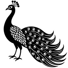 Black and White Peacock Silhouette Vector Design