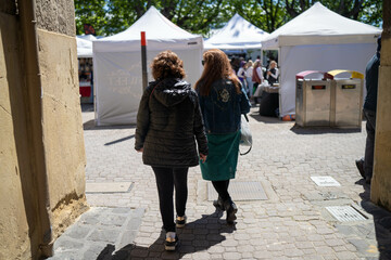 tourist at farmer market, at salamanca market in hobart australia in town