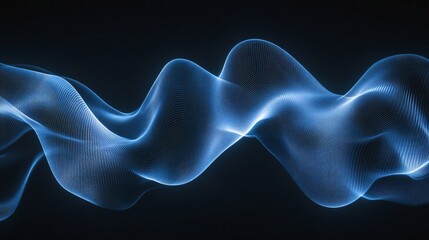 Fototapeta premium Abstract blue glowing wave, smooth flowing lines on dark background.