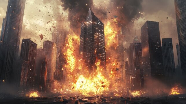 Double explosure with businesss charts and financial district of megapolis city