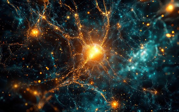 A glowing neural network visualization with bright nodes and connections, symbolizing artificial intelligence