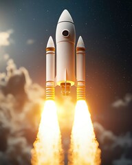Naklejka premium Space background illustration. Texture with a whimsical illustration of a rocket ship flying through space