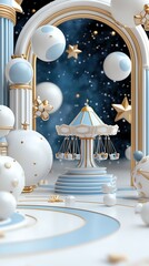 Space background illustration. Background depicting a whimsical space carnival with rides and attractions