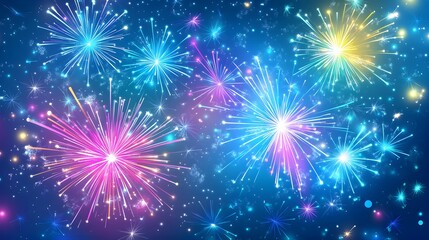 Naklejka premium A breathtaking display of vibrant fireworks exploding in the night sky, illuminating the surroundings and celebrating the Festival of Lights with colorful bursts 