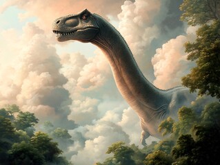 Colossal Brontosaurus sauropod dinosaur standing tall amidst a primeval forest with intricate scaly skin powerful muscular physique and a sense of wonder and discovery