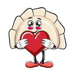 Cute gyoza dumpling vektor illustration mascot character holding a big heart, Xiao Long Bao, Asian, Chinese food, work of hand drawn