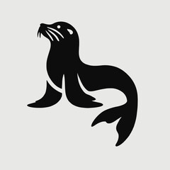 Obraz premium very simple flat and minimalist Sea Lion silhouette in black on a white background