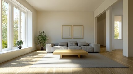 Fototapeta premium Minimalist Living Room Interior Design with Natural Light