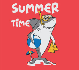 VECTOR cartoon shark illustration for t shirt print 