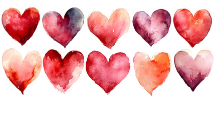 Fototapeta premium Valentine's Day background. A collection of watercolor hearts