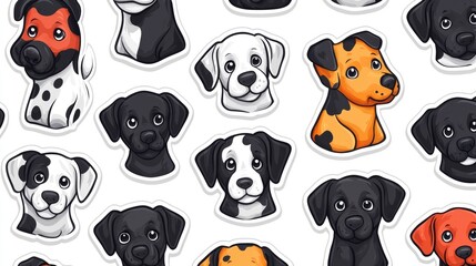 Obraz premium Adorable Puppies: Dalmatian, Labrador, and Black Dogs Seamless Pattern. Cute Pet Animal Wallpaper Design