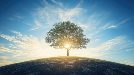Fototapeta premium Solitary Tree on a Hilltop at Sunrise