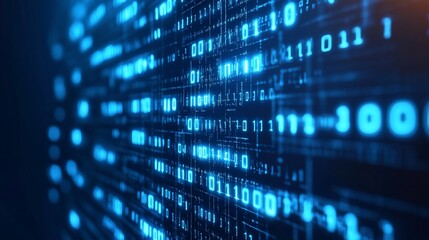 A digital representation of binary code flowing in a futuristic environment.