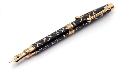 Elegant Black and Gold Luxury Fountain Pen with Intricate Design