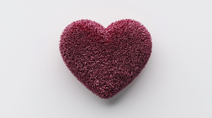 Fototapeta premium Plush maroon heart, textured surface, minimalist backdrop.